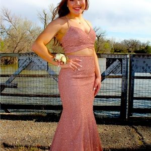 Beautiful Rose Colored 2 piece Prom Dress. Wore once. Has been dry cleaned.